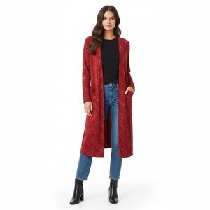 LuLaRoe Red Embossed Textured Oversize Open Front Duster Cardigan Sweater PLUS M